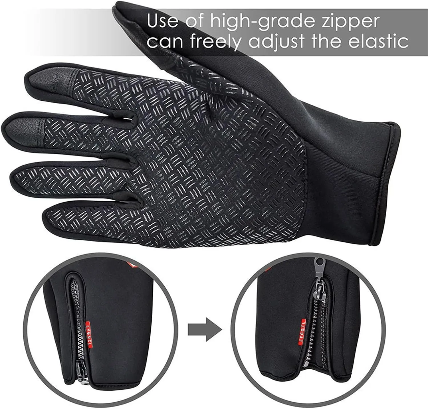 CYG&CL Outdoor Winter Touchscreen Warm Gloves, Water Resistant Windproof Anti-Slip Sports Gloves for Cycling Driving Running Hiking Climbing Skiing Sports, Adjustable Size for MenWomen