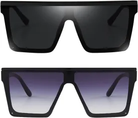 Dollger Square Oversized Sunglasses for Women Men Fashion Flat Top Big Black Frame Shades