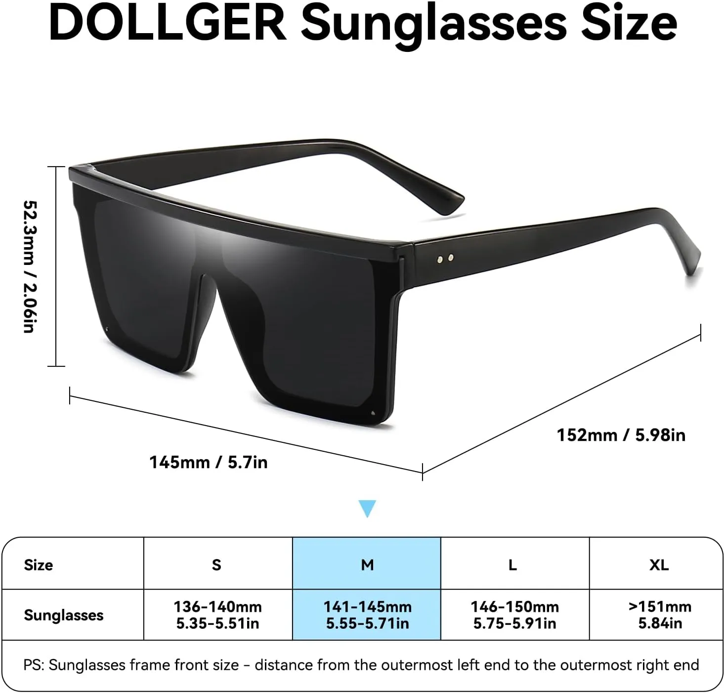 Dollger Square Oversized Sunglasses for Women Men Fashion Flat Top Big Black Frame Shades