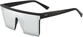 Dollger Square Oversized Sunglasses for Women Men Fashion Flat Top Big Black Frame Shades