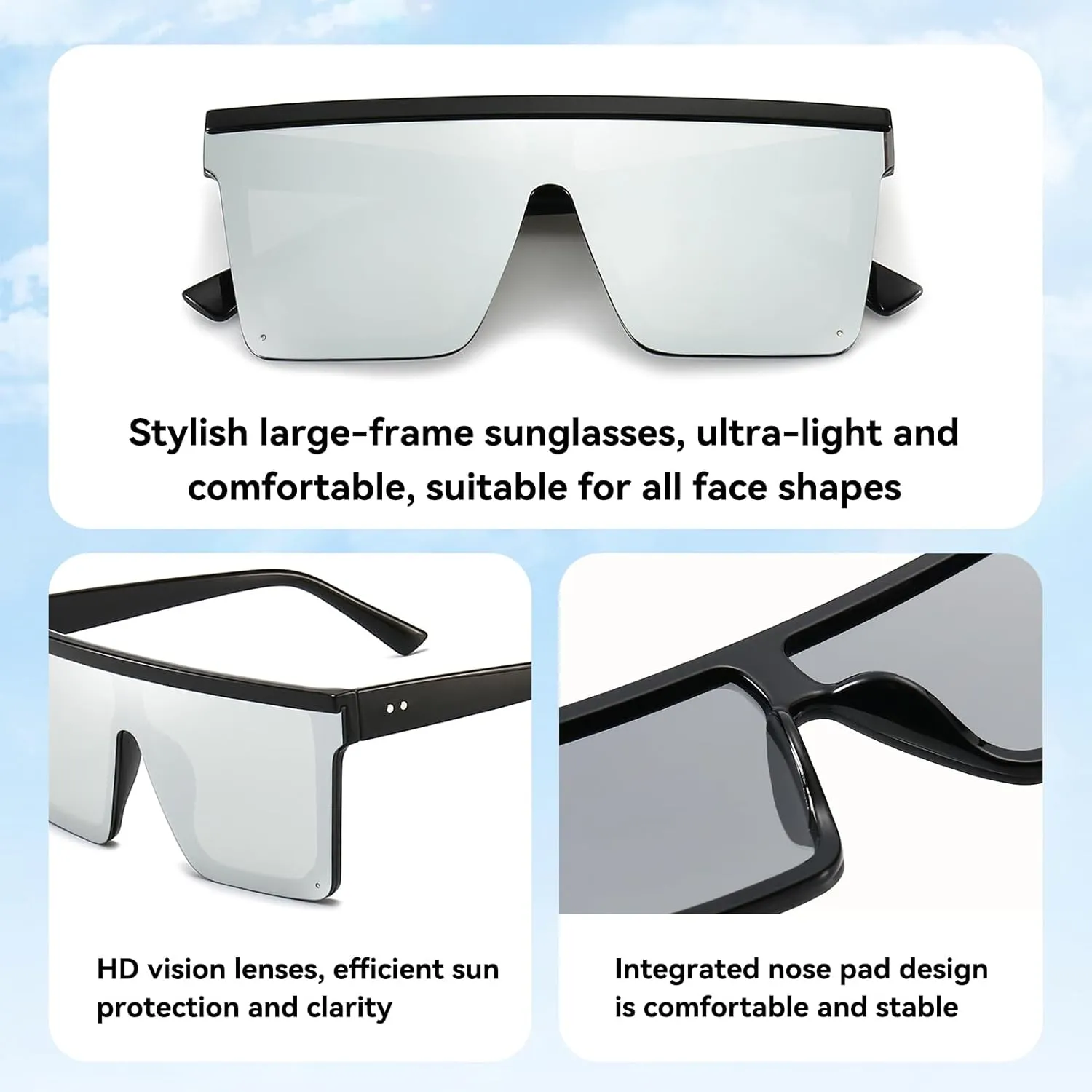 Dollger Square Oversized Sunglasses for Women Men Fashion Flat Top Big Black Frame Shades