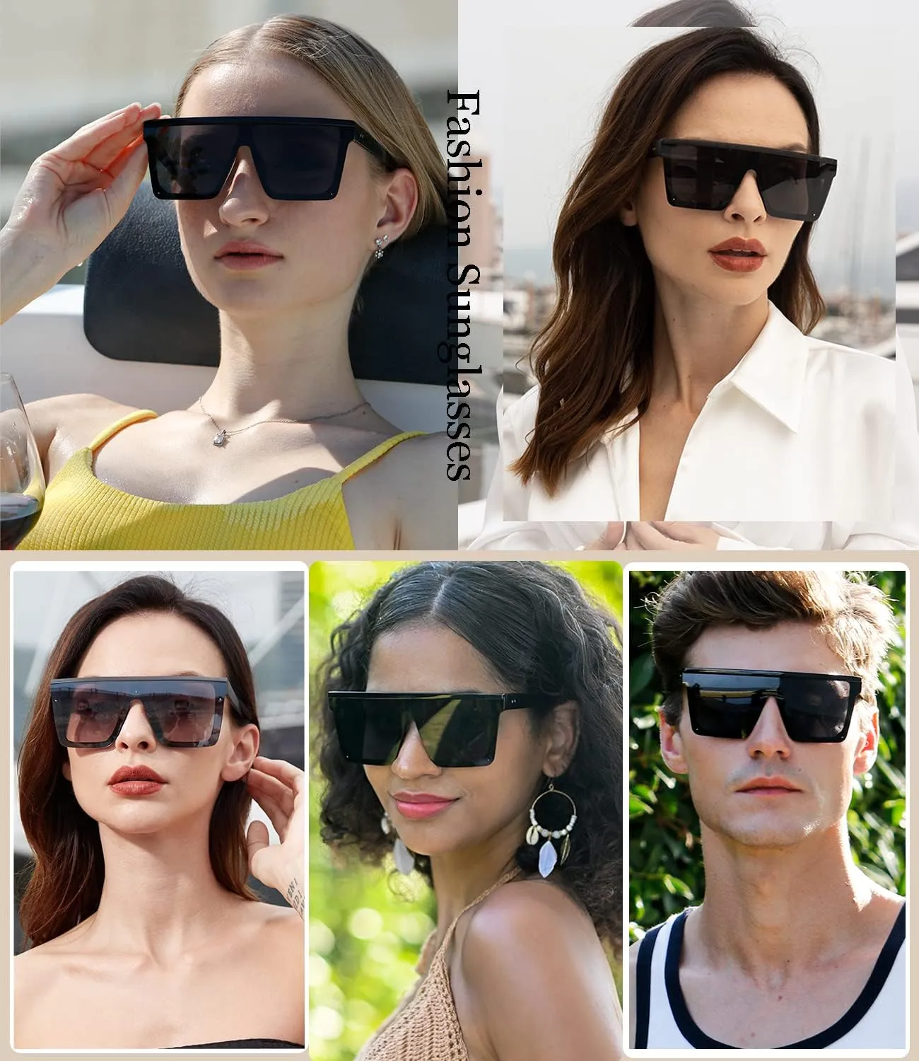 Dollger Square Oversized Sunglasses for Women Men Fashion Flat Top Big Black Frame Shades