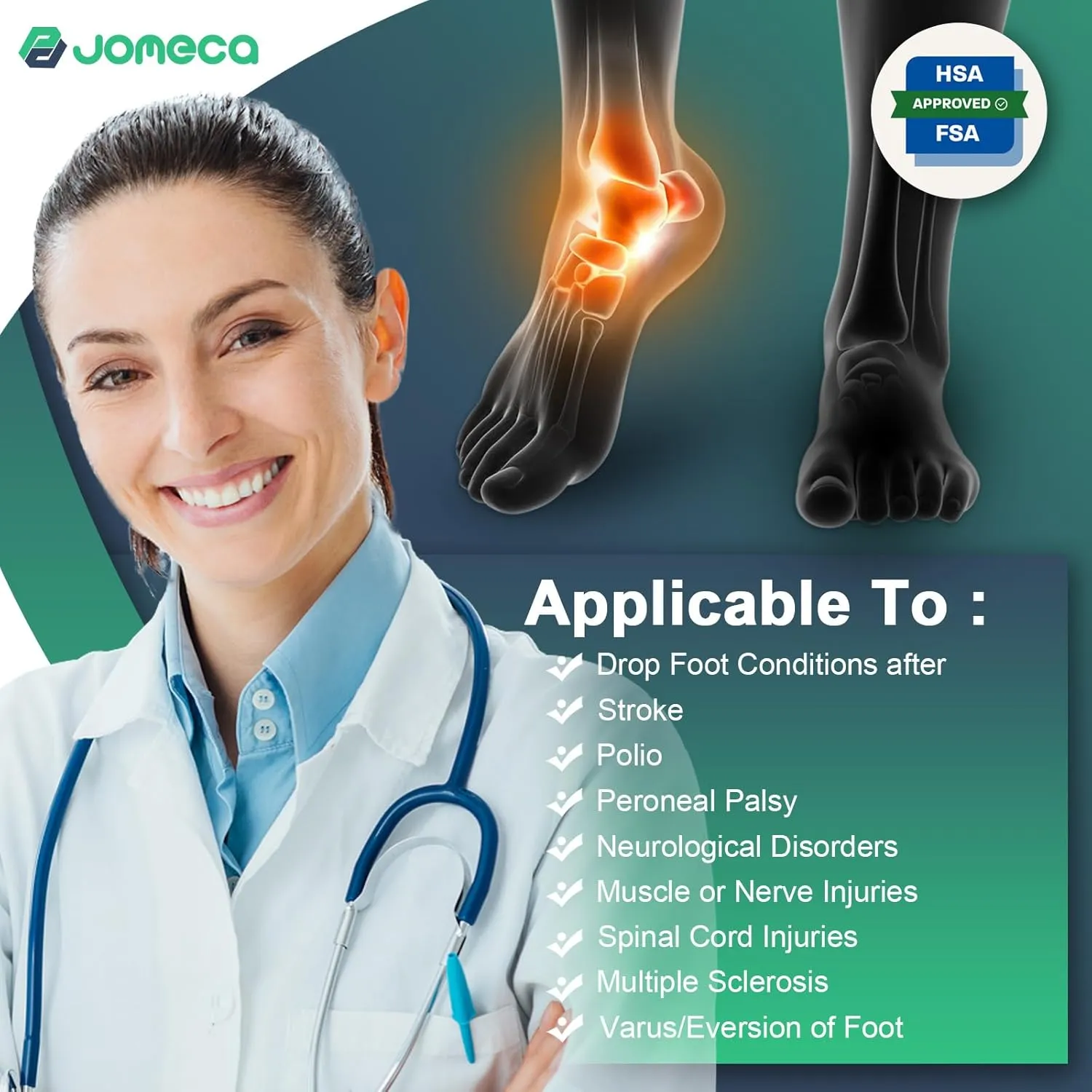 Drop Foot Brace with Arch Support, Medical Grade Adjustable AFO & Foot Orthosis Brace for Walking, Relieve the Instability of Lower Limbs by MS, TBI, Stroke, Cerebral Palsy, Fracture (Left, Medium)