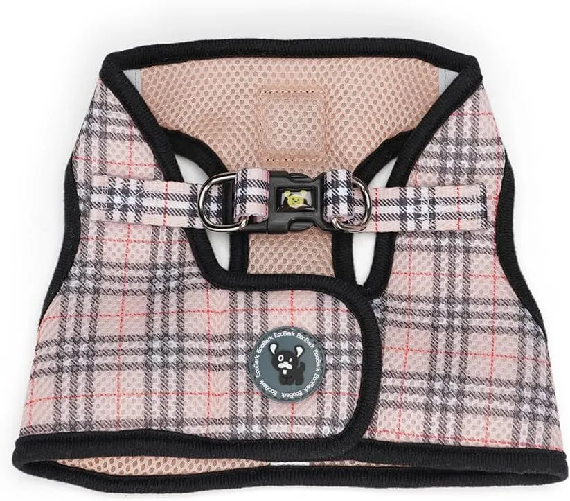 EcoBark Step in Dog Harness - Eco-Friendly Teacup Dog Harnesses for XXS, XS, and Small Dogs - Reflective and Adjustable Mini Body Halter Vest -Tiny Soft Mesh Toy Breed Harness (Beige Plaid, XS)