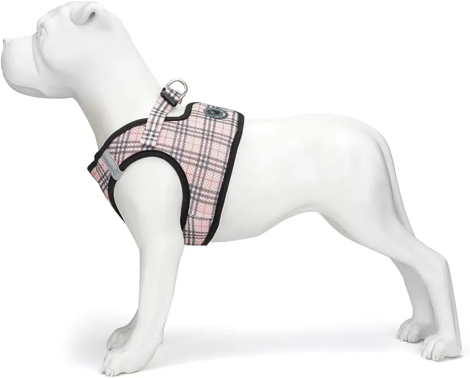 EcoBark Step in Dog Harness - Eco-Friendly Teacup Dog Harnesses for XXS, XS, and Small Dogs - Reflective and Adjustable Mini Body Halter Vest -Tiny Soft Mesh Toy Breed Harness (Beige Plaid, XS)