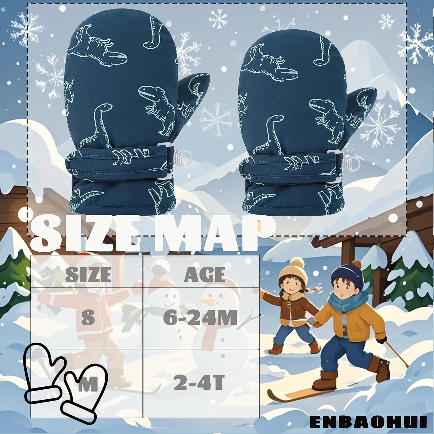 ENBAOHUI Baby Gloves Toddler Snow Glove Waterproof Mittens Fleece Lined Winter Warm Kids Snow Infant Ski Mitten