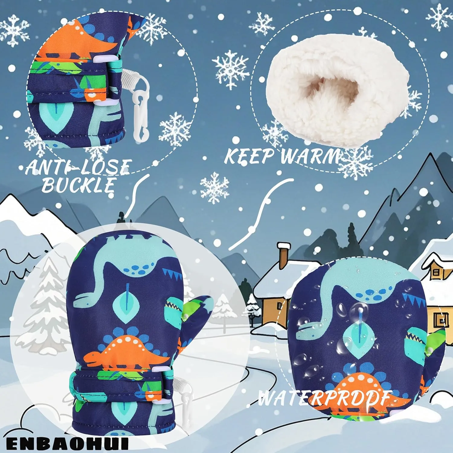 ENBAOHUI Baby Gloves Toddler Snow Glove Waterproof Mittens Fleece Lined Winter Warm Kids Snow Infant Ski Mitten