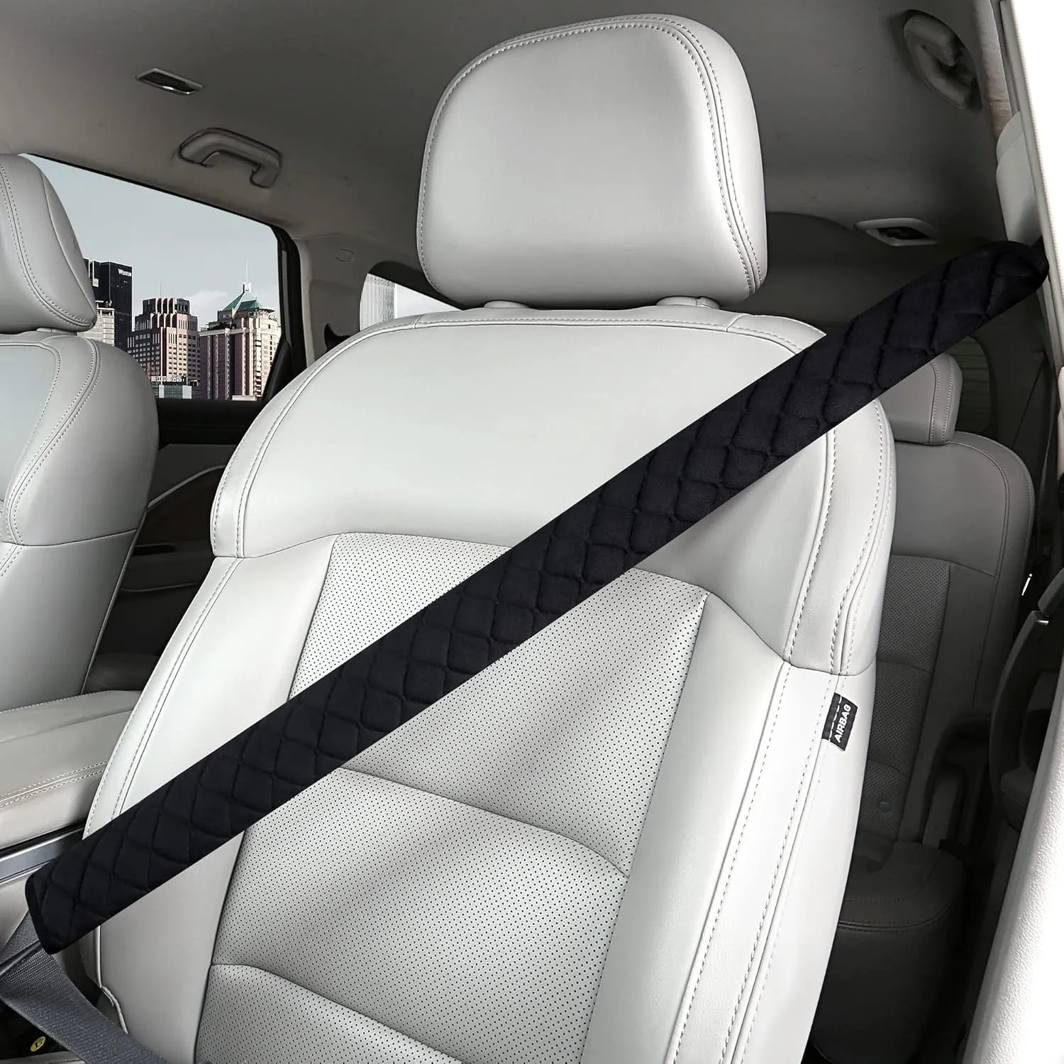 Extra Long Seatbelt Covers for Adults Kids Women & Men, Soft Car Seat Belt Strap Cushion for Sedan, SUV, Trucks, Shoulder Neck Chest Protector Pads, Auto Accessories, 1pc, Black, 33.5in