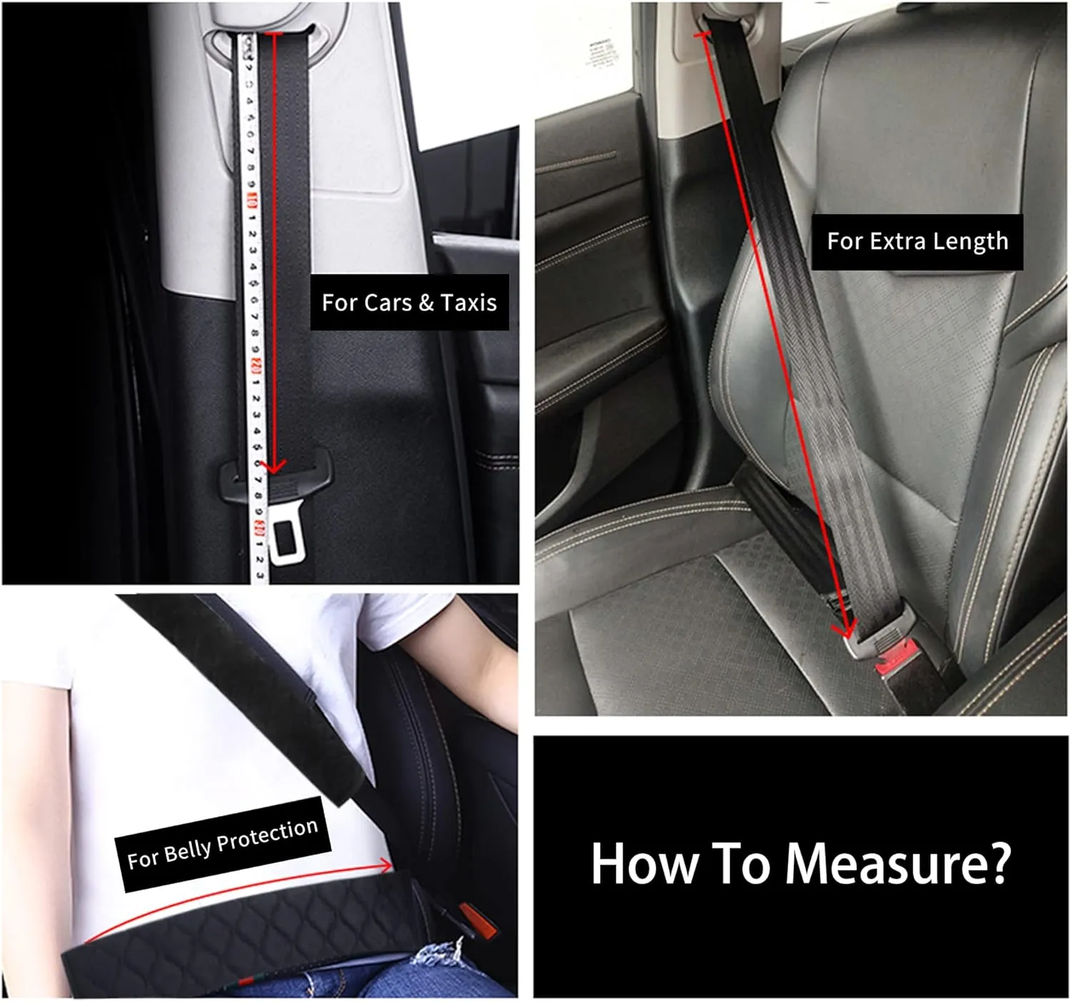 Extra Long Seatbelt Covers for Adults Kids Women & Men, Soft Car Seat Belt Strap Cushion for Sedan, SUV, Trucks, Shoulder Neck Chest Protector Pads, Auto Accessories, 1pc, Black, 33.5in