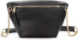Fanny Pack for Women Vegan Leather Cross body Chain Belt Purse Chest Bag Bum Hip Waist Pack for Travel Outdoor Hiking (Black)