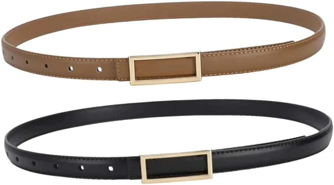 Faux Leather Thin Belt for Women Elegant Waist Accessory with Metal Buckle Versatile and Dress Belts