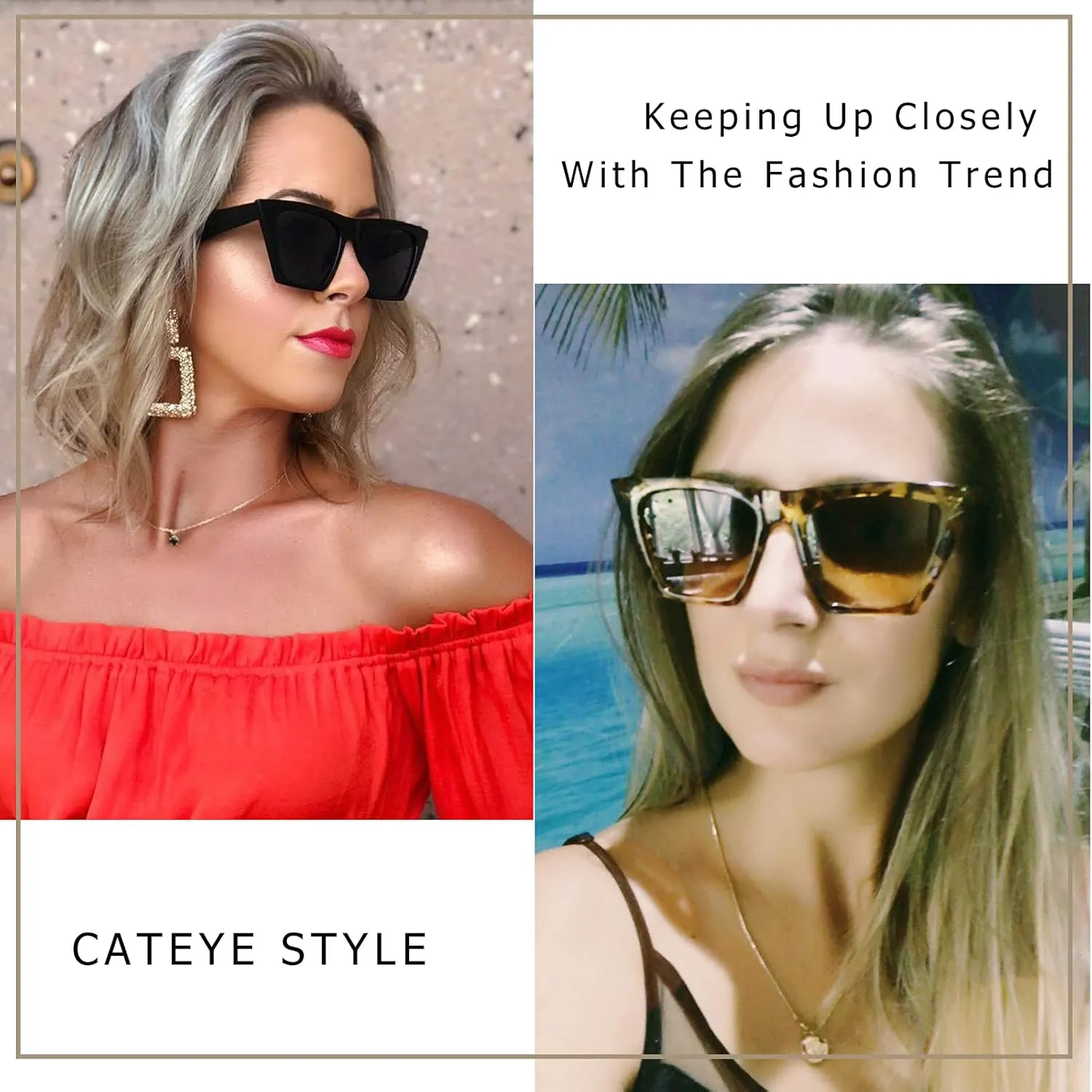 FEISEDY Vintage Square Cat Eye Sunglasses Women Trendy Cateye Sunglasses B2473