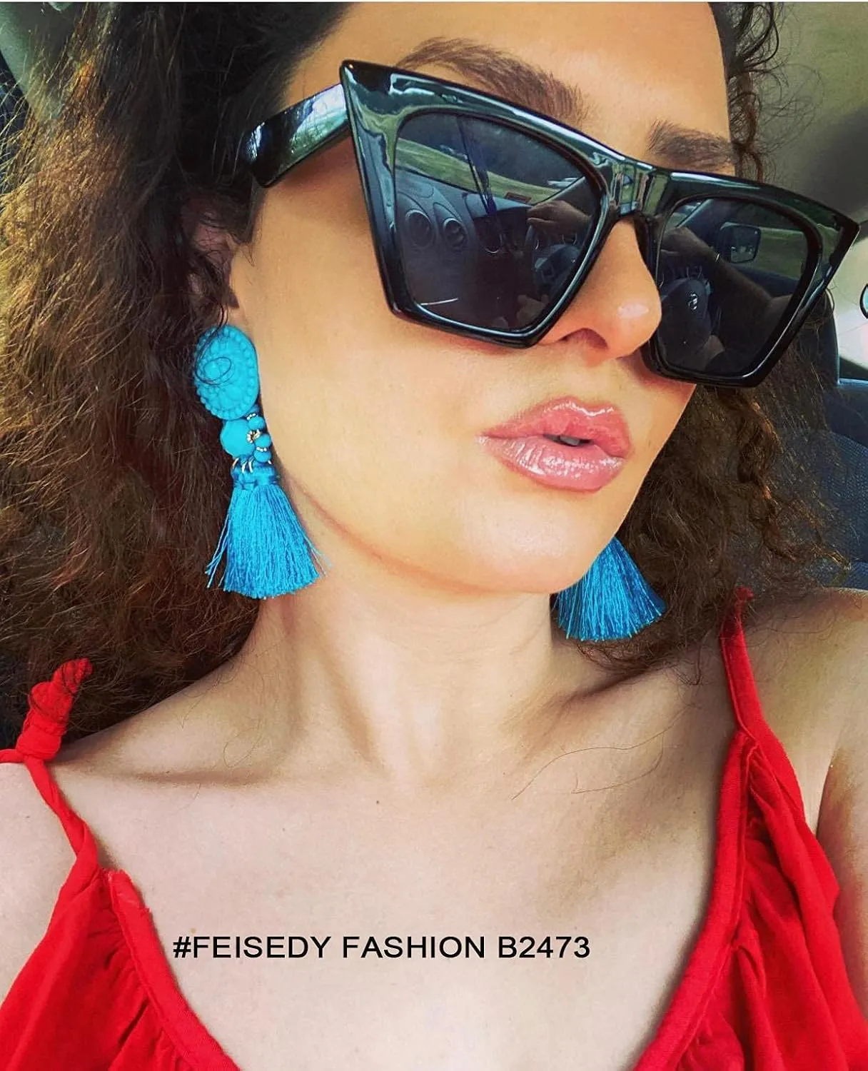 FEISEDY Vintage Square Cat Eye Sunglasses Women Trendy Cateye Sunglasses B2473