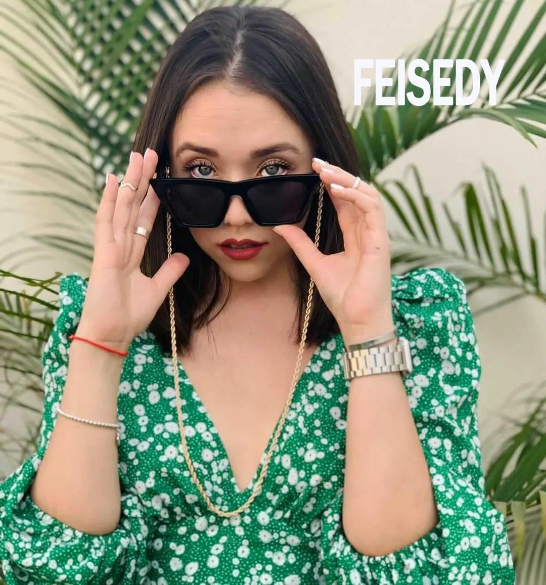 FEISEDY Vintage Square Cat Eye Sunglasses Women Trendy Cateye Sunglasses B2473