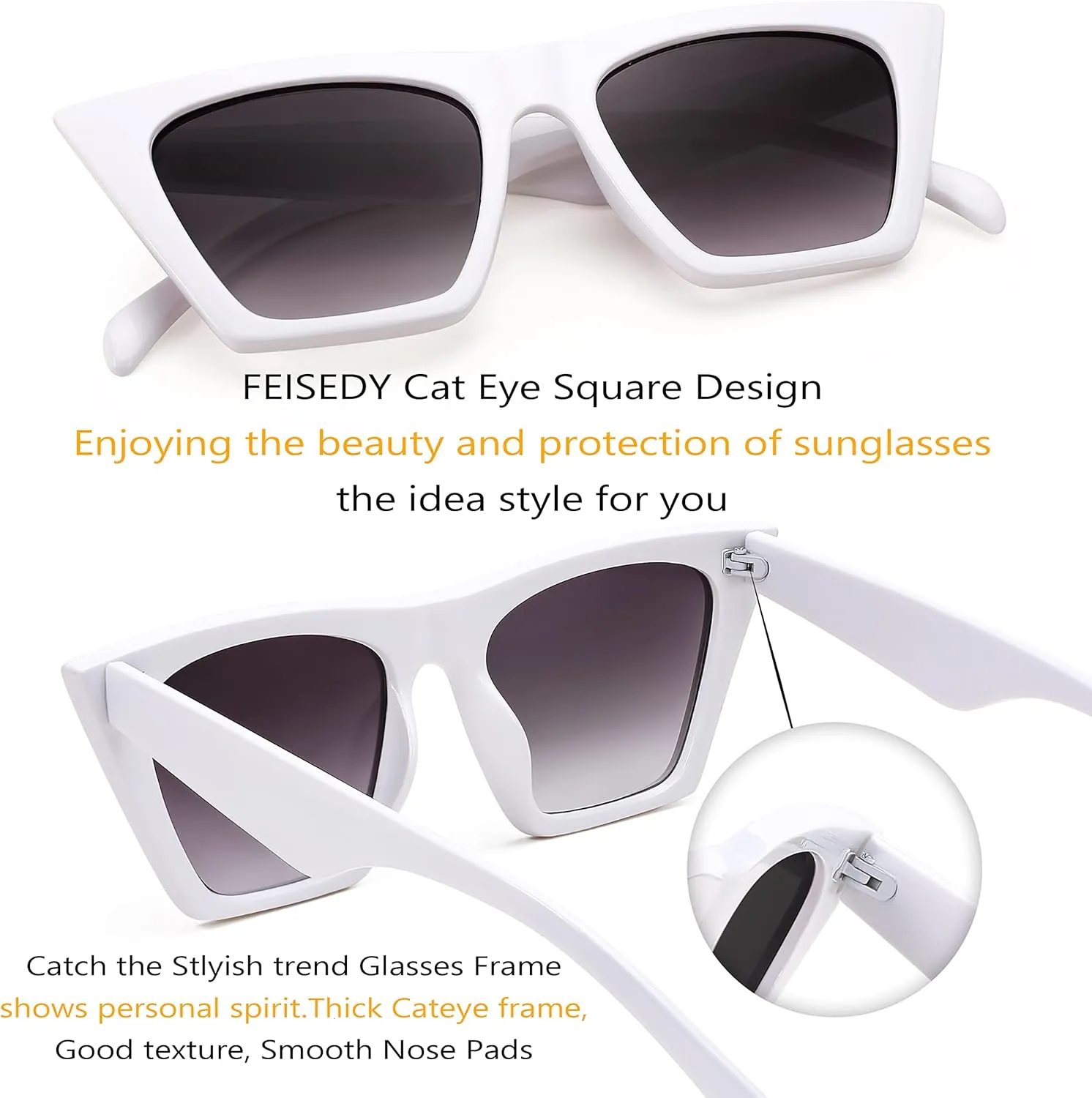 FEISEDY Vintage Square Cat Eye Sunglasses Women Trendy Cateye Sunglasses B2473