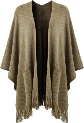 Ferand Women's Shawl Wraps with Pockets Open Front Fringe Poncho Cozy Knit Lightweight Cardigan Sweater