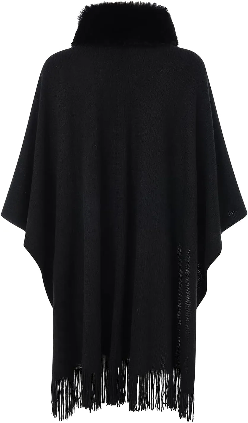Ferand Women's Shawl Wraps with Pockets Open Front Fringe Poncho Cozy Knit Lightweight Cardigan Sweater