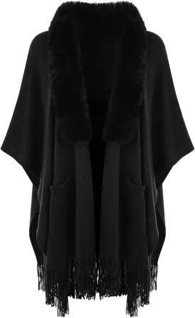 Ferand Women's Shawl Wraps with Pockets Open Front Fringe Poncho Cozy Knit Lightweight Cardigan Sweater