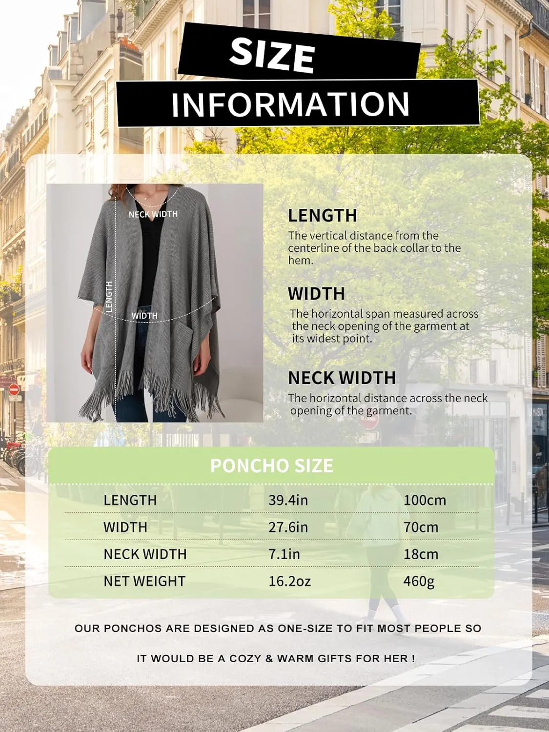 Ferand Women's Shawl Wraps with Pockets Open Front Fringe Poncho Cozy Knit Lightweight Cardigan Sweater