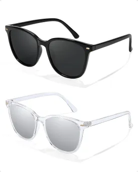 FIMILU 2 Packs Sunglasses for Women Polarized UV400 Protection Lens Big Frame Fashion Glasses Trendy Stylish Shade