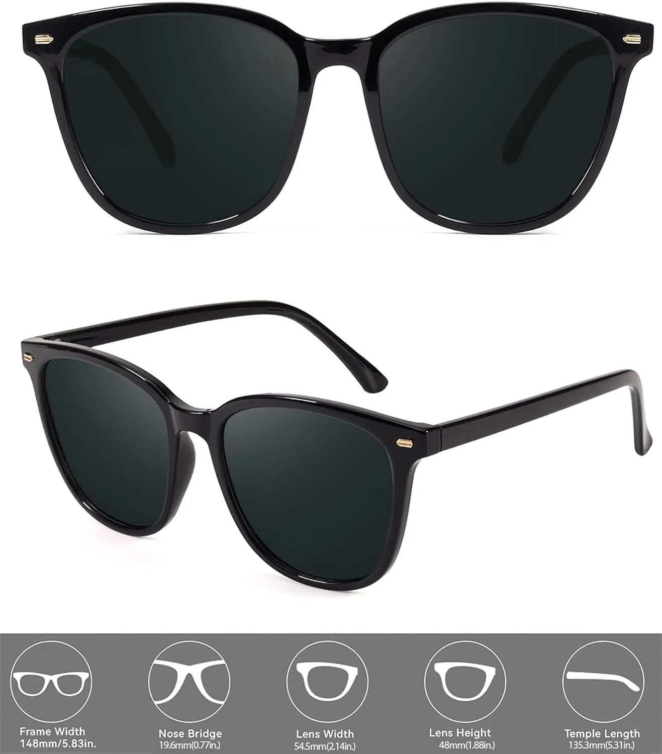FIMILU 2 Packs Sunglasses for Women Polarized UV400 Protection Lens Big Frame Fashion Glasses Trendy Stylish Shade