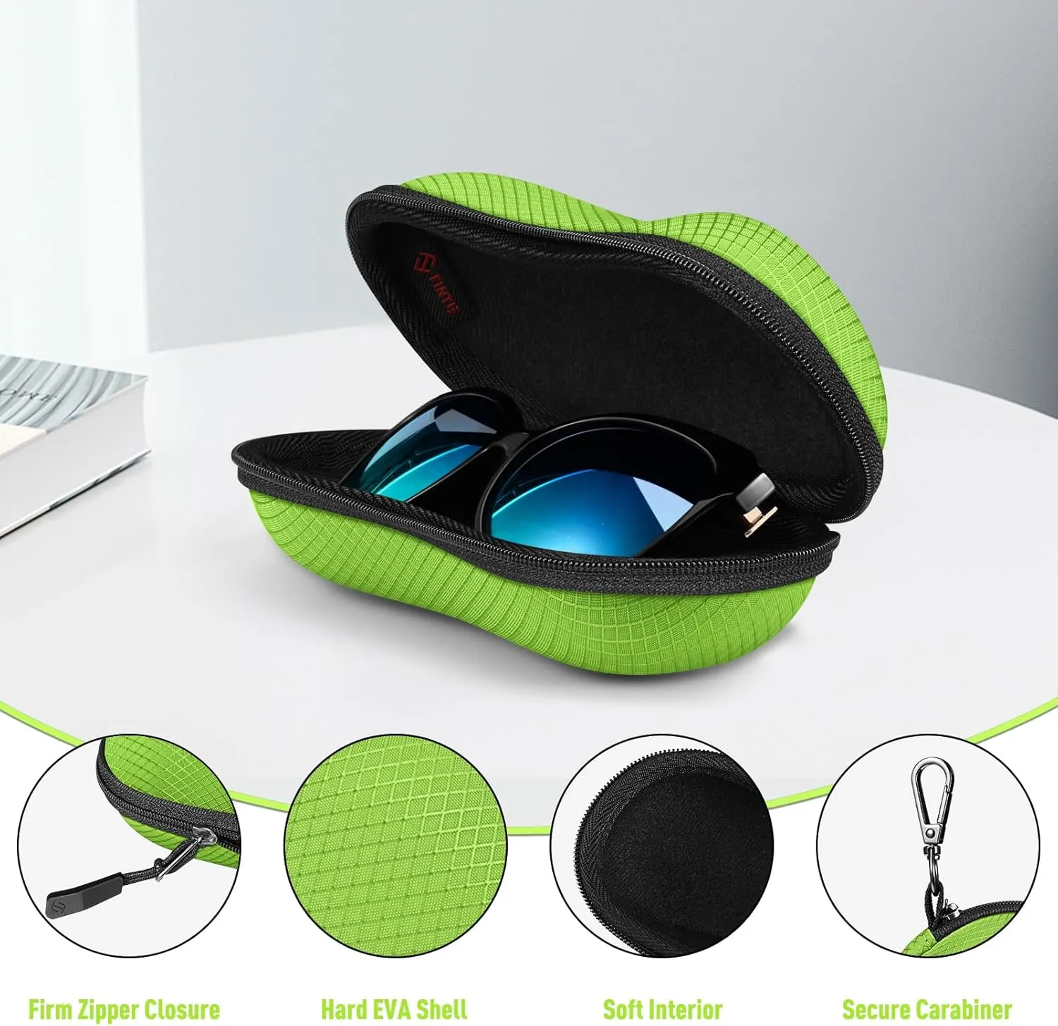 Fintie Sunglasses Case, Hard EVA Shell Shockproof Sport Glasses Case with Metal Carabiner Travel Zipper Eyeglasses Holder