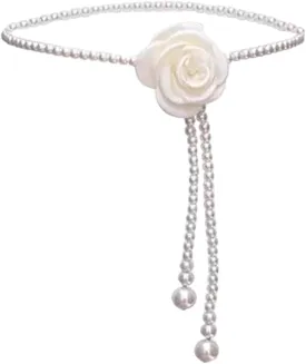 Flower Pearl Waist Chain Camellia Waist Chain Cute Pearl Dress Pendant Adjustable Flower Belt for Wedding Bridal Dress Belt for Women