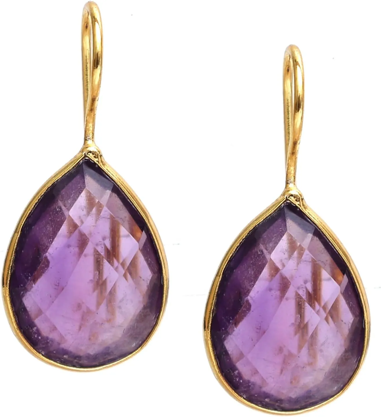 Gempires Pear Shaped Teardrop Crystal Earrings, Bezel Earring, Natural Gemstone Dangle Drop Earrings, Minimal, Everyday Wear, Gift for Her (Length 1.25 inch)