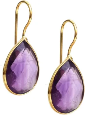 Gempires Pear Shaped Teardrop Crystal Earrings, Bezel Earring, Natural Gemstone Dangle Drop Earrings, Minimal, Everyday Wear, Gift for Her (Length 1.25 inch)