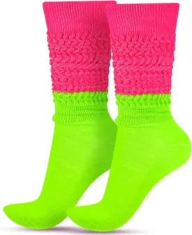 Geyoga Neon Slouch Socks,80s 90s Neon Women's Leg Warmers Extra Long Slouch Socks Soft Scrunch Knee High for Party