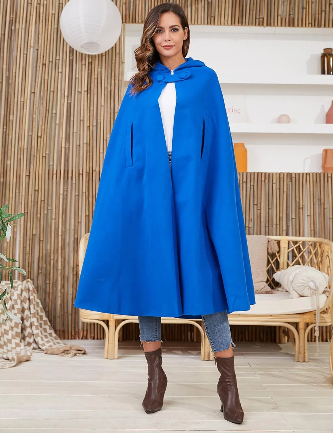 Gihuo Cape Poncho Women's Hooded Maxi Cloak Coat Winter Warm Long Cloak Cosplay Costumes Outerwear