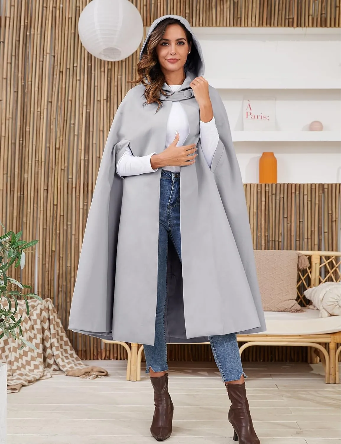 Gihuo Cape Poncho Women's Hooded Maxi Cloak Coat Winter Warm Long Cloak Cosplay Costumes Outerwear
