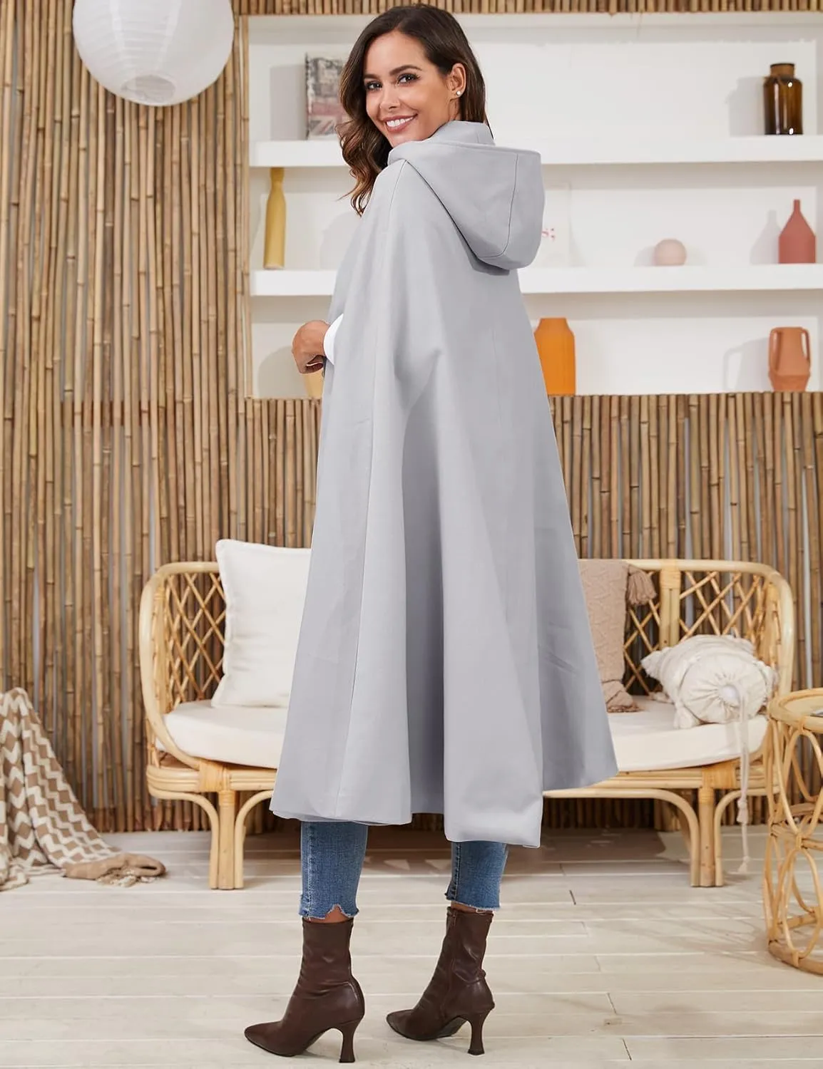 Gihuo Cape Poncho Women's Hooded Maxi Cloak Coat Winter Warm Long Cloak Cosplay Costumes Outerwear