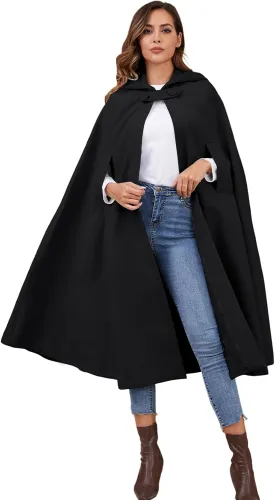 Gihuo Cape Poncho Women's Hooded Maxi Cloak Coat Winter Warm Long Cloak Cosplay Costumes Outerwear