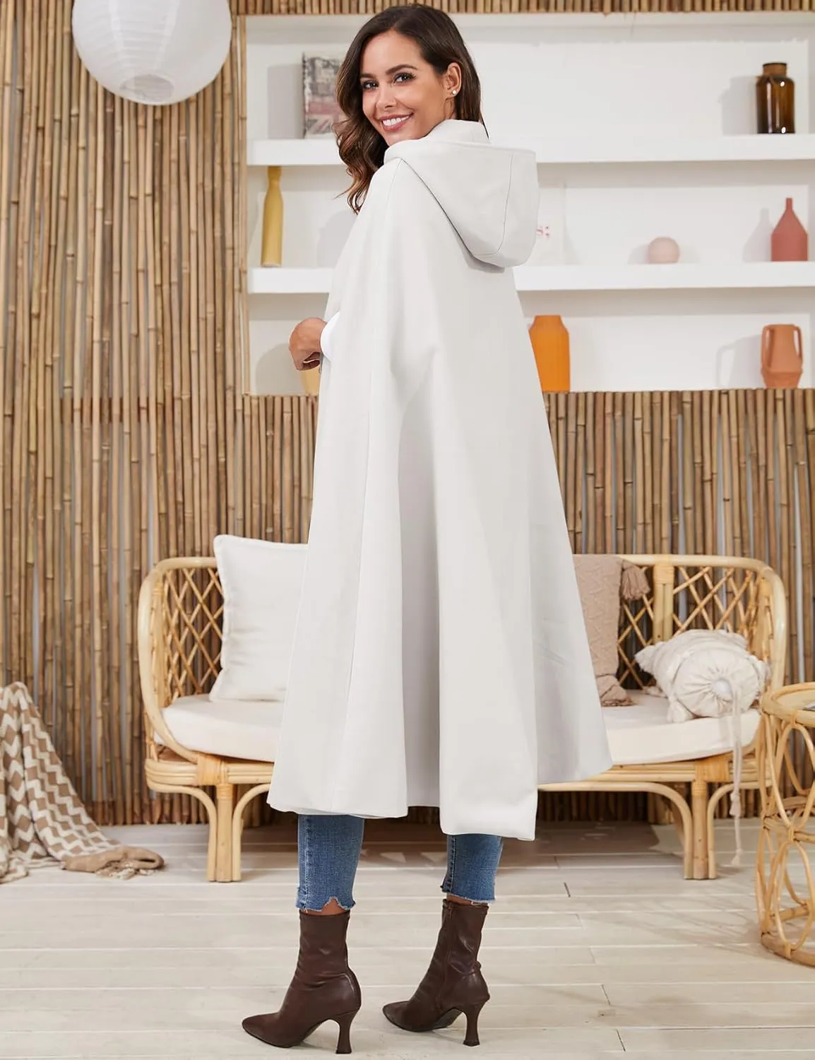 Gihuo Cape Poncho Women's Hooded Maxi Cloak Coat Winter Warm Long Cloak Cosplay Costumes Outerwear