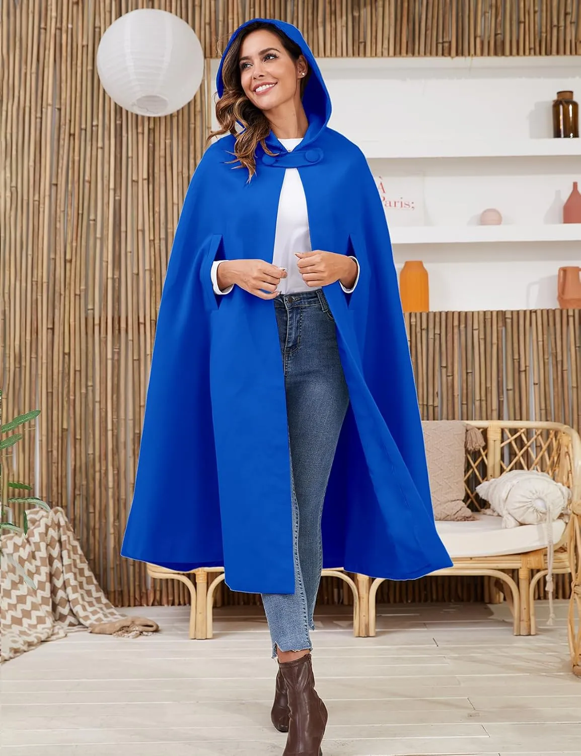 Gihuo Cape Poncho Women's Hooded Maxi Cloak Coat Winter Warm Long Cloak Cosplay Costumes Outerwear