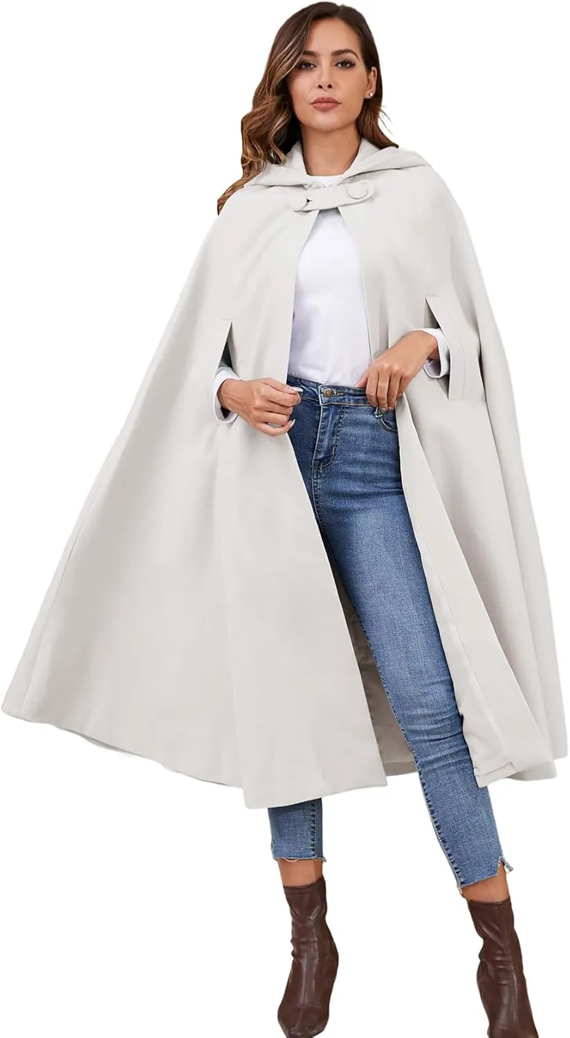 Gihuo Cape Poncho Women's Hooded Maxi Cloak Coat Winter Warm Long Cloak Cosplay Costumes Outerwear