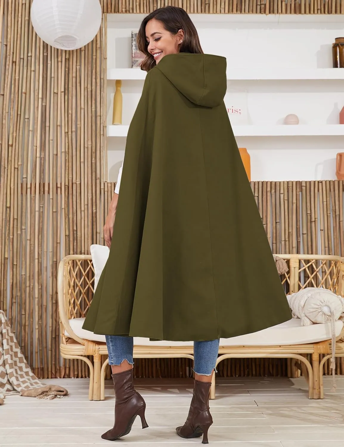 Gihuo Cape Poncho Women's Hooded Maxi Cloak Coat Winter Warm Long Cloak Cosplay Costumes Outerwear