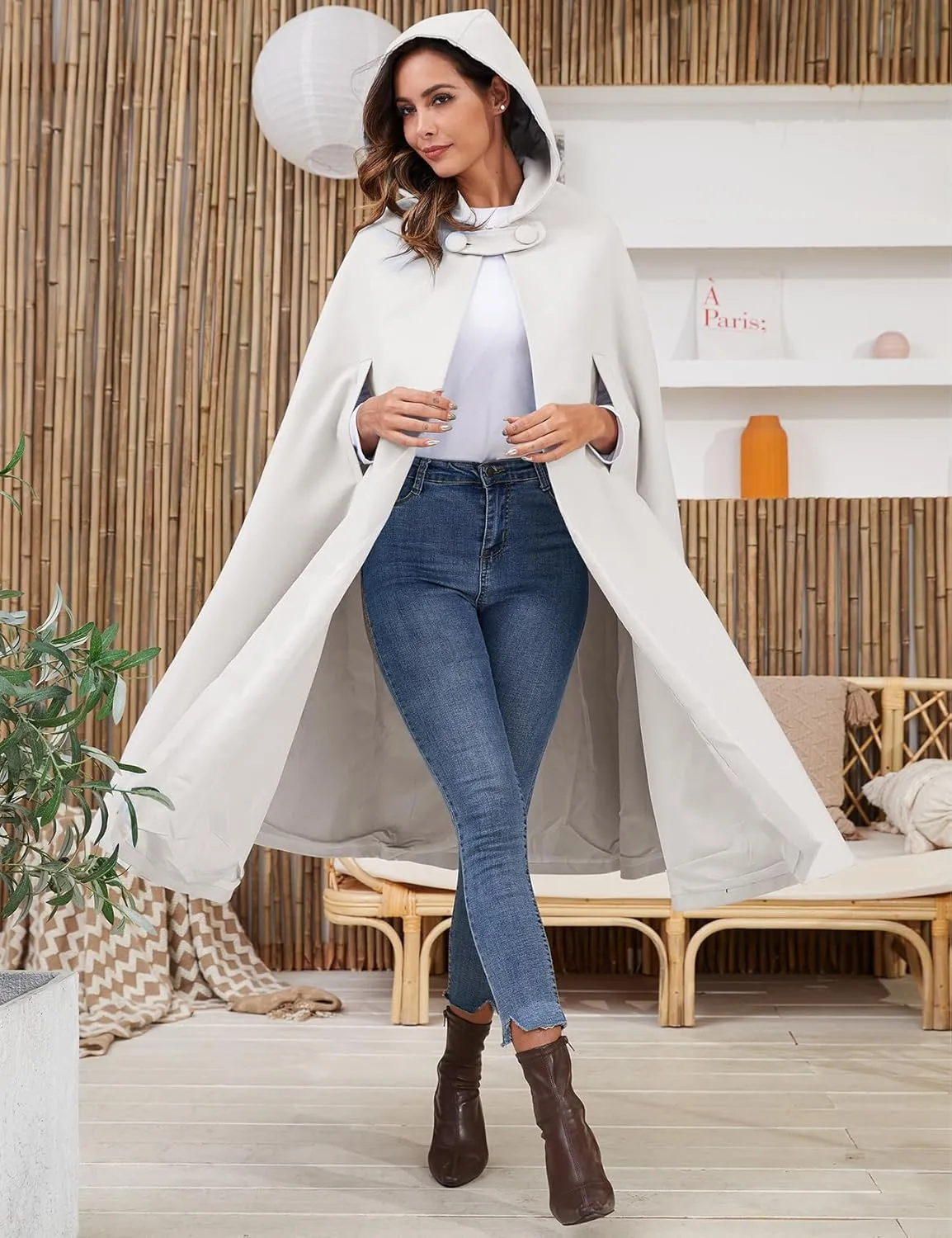 Gihuo Cape Poncho Women's Hooded Maxi Cloak Coat Winter Warm Long Cloak Cosplay Costumes Outerwear