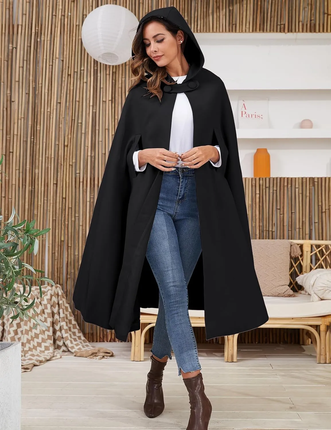 Gihuo Cape Poncho Women's Hooded Maxi Cloak Coat Winter Warm Long Cloak Cosplay Costumes Outerwear