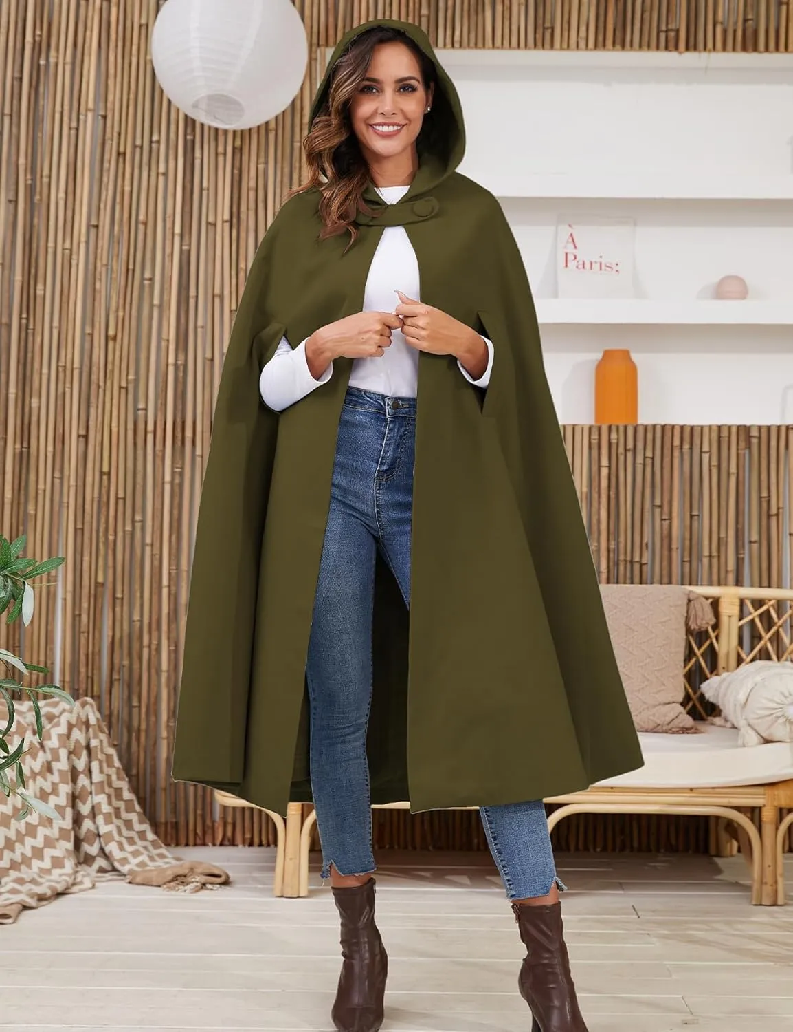 Gihuo Cape Poncho Women's Hooded Maxi Cloak Coat Winter Warm Long Cloak Cosplay Costumes Outerwear