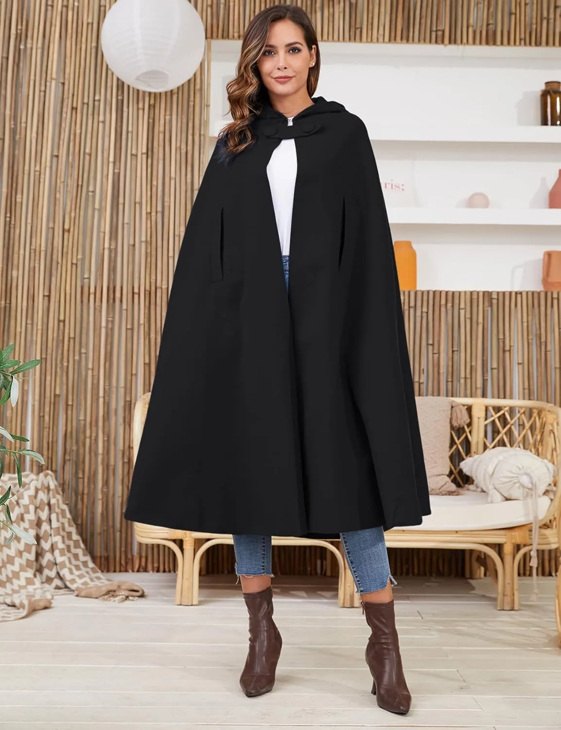 Gihuo Cape Poncho Women's Hooded Maxi Cloak Coat Winter Warm Long Cloak Cosplay Costumes Outerwear