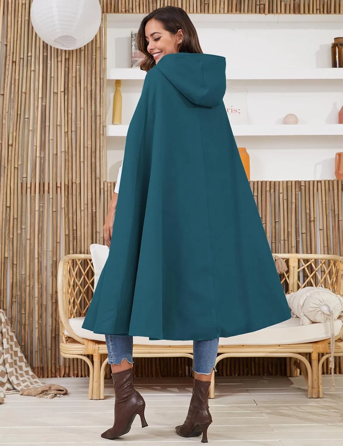 Gihuo Cape Poncho Women's Hooded Maxi Cloak Coat Winter Warm Long Cloak Cosplay Costumes Outerwear
