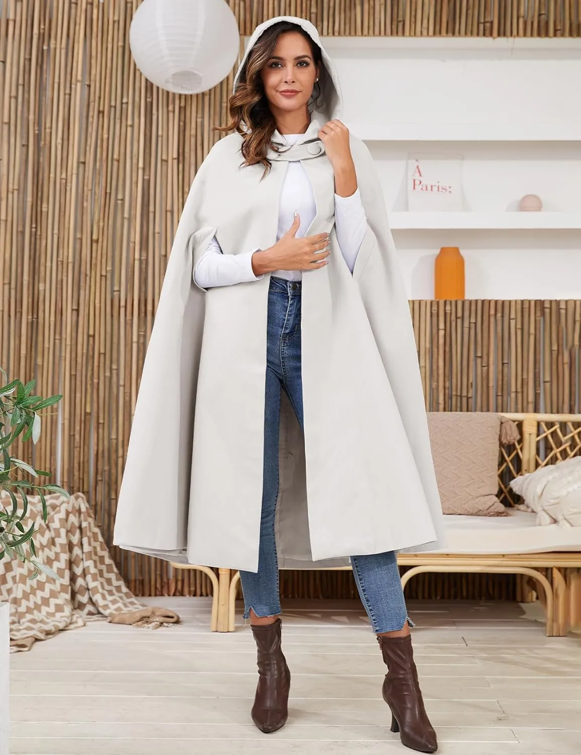 Gihuo Cape Poncho Women's Hooded Maxi Cloak Coat Winter Warm Long Cloak Cosplay Costumes Outerwear
