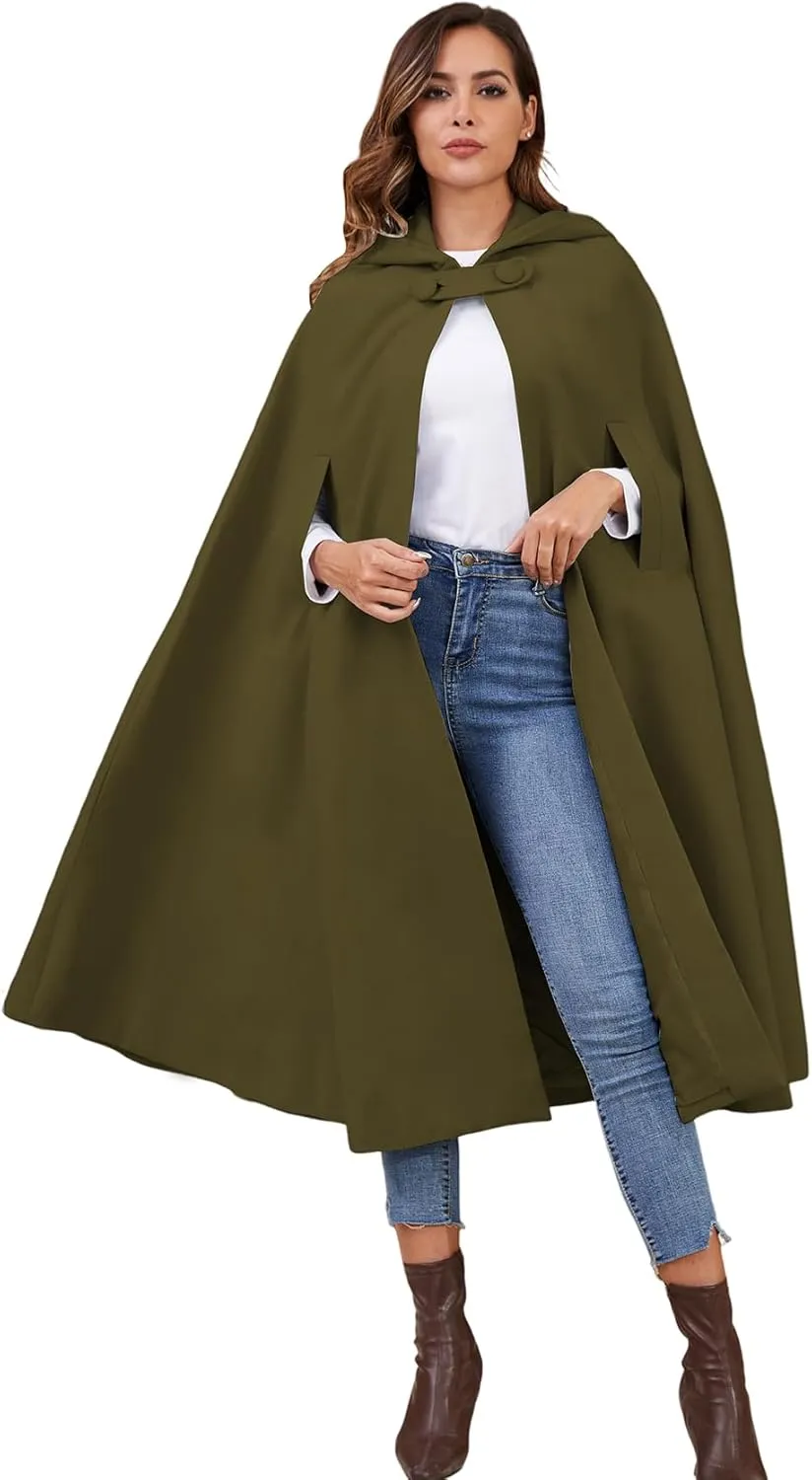 Gihuo Cape Poncho Women's Hooded Maxi Cloak Coat Winter Warm Long Cloak Cosplay Costumes Outerwear