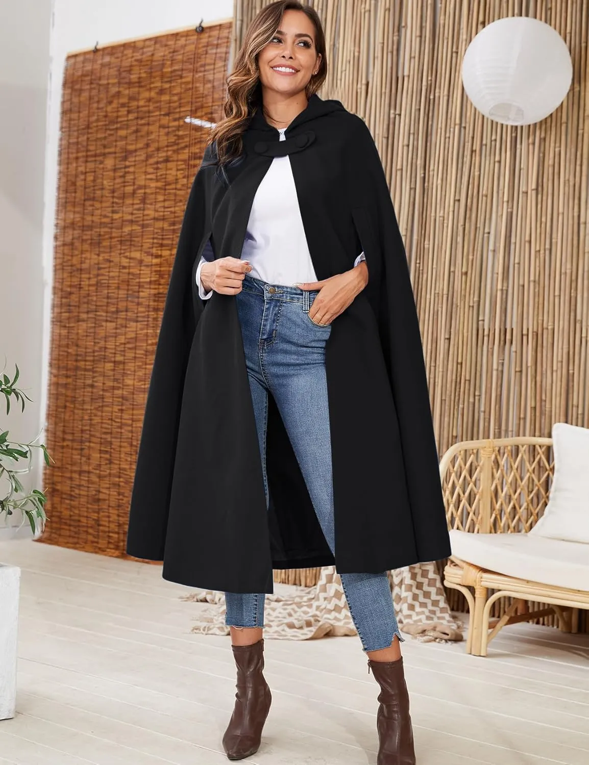 Gihuo Cape Poncho Women's Hooded Maxi Cloak Coat Winter Warm Long Cloak Cosplay Costumes Outerwear
