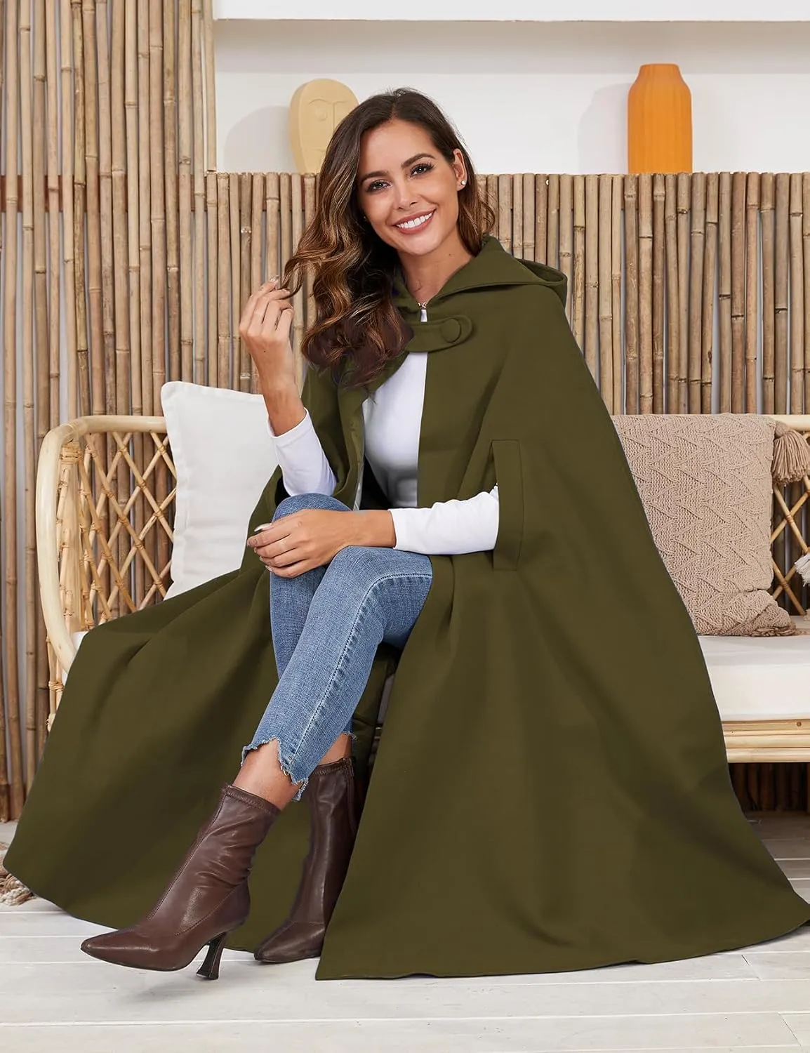 Gihuo Cape Poncho Women's Hooded Maxi Cloak Coat Winter Warm Long Cloak Cosplay Costumes Outerwear