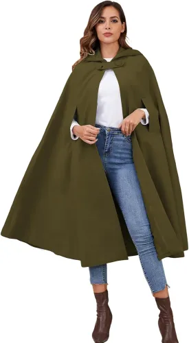 Gihuo Cape Poncho Women's Hooded Maxi Cloak Coat Winter Warm Long Cloak Cosplay Costumes Outerwear