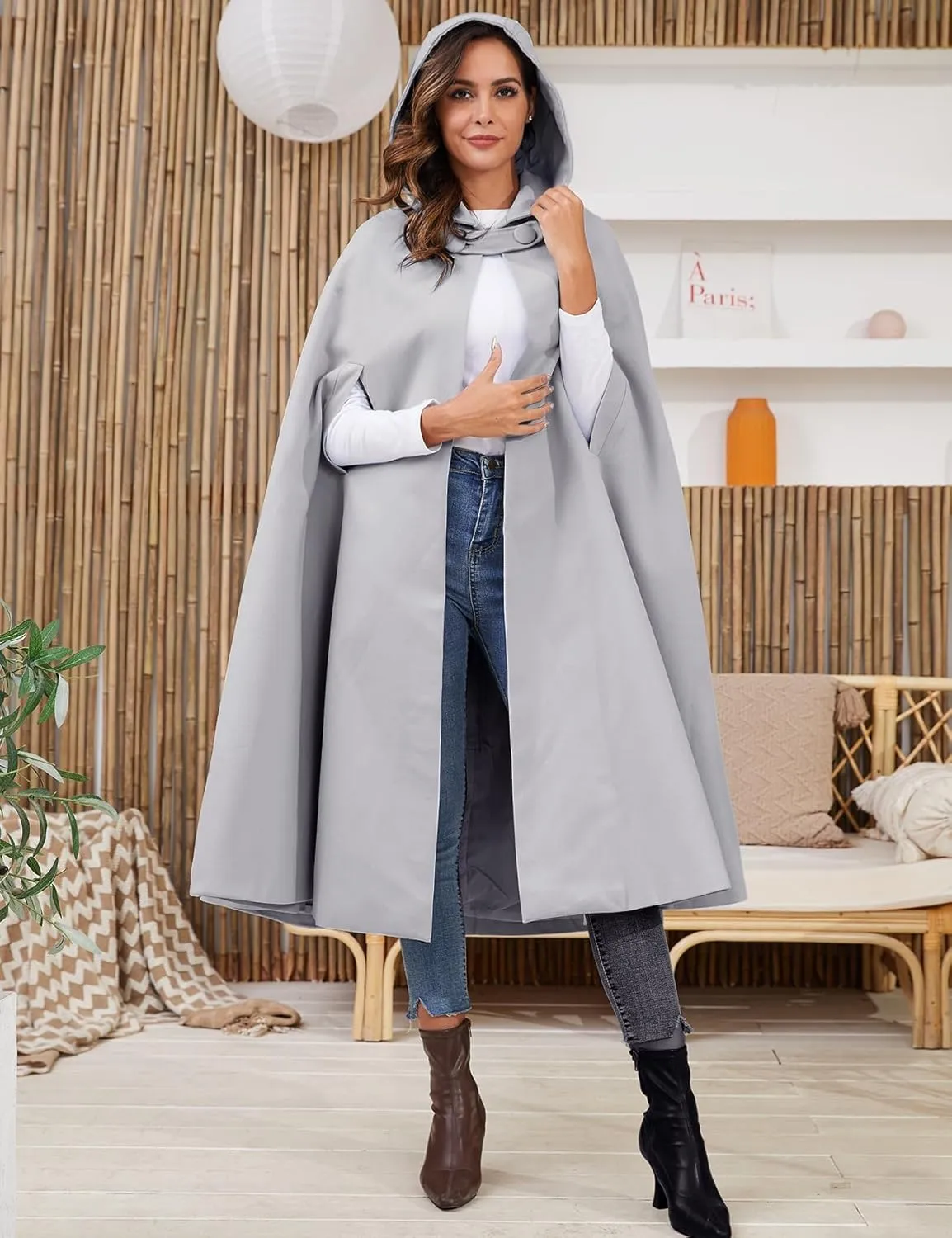 Gihuo Cape Poncho Women's Hooded Maxi Cloak Coat Winter Warm Long Cloak Cosplay Costumes Outerwear