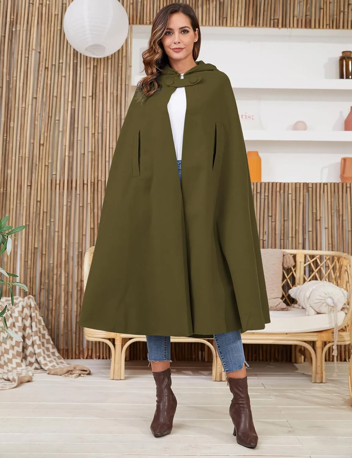 Gihuo Cape Poncho Women's Hooded Maxi Cloak Coat Winter Warm Long Cloak Cosplay Costumes Outerwear